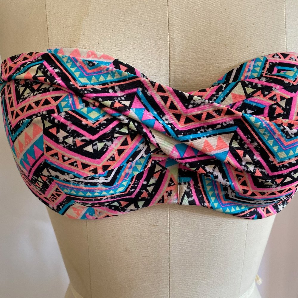Victoria's Secret Multi-Way Bandeau Bikini Top Aztec Print Neon Pink Size M
